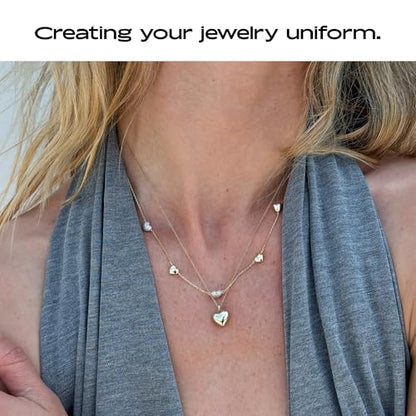 Ana Luisa Lev Puffy Heart Necklace for Women - Paperclip Chain w/ 14K Gold Plated & Silver Rhodium Plated Small Puffed Heart Pendant - Hypoallergenic, Water-Resistant, Tarnish-Free Jewelry - style: Box Chain - Gold