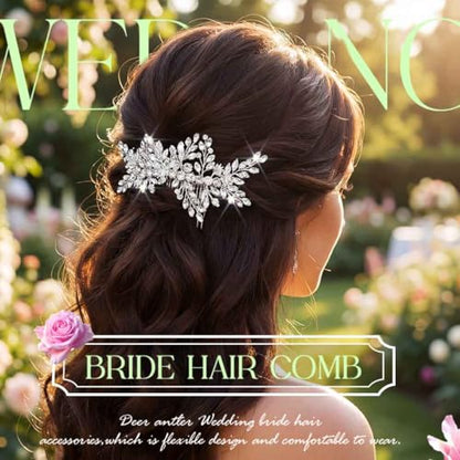 Rhinestone Wedding Hair Comb Gold Floral Bridal Hair Piece Crystal Hair Accessories for Women (Silver) - color: Silver