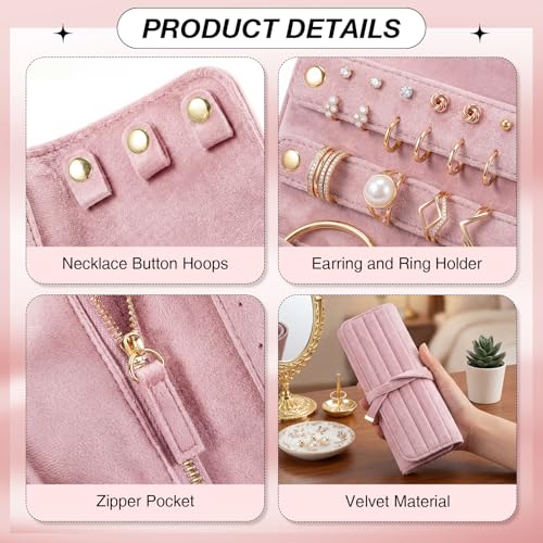 Tondiamo 1 Pcs Velvet Jewelry Roll Luxury Travel Jewelry Case for Ring Necklace Earring Bracelet Storage Bag Women Bridesmaid Gift (Pink) - color: Pink