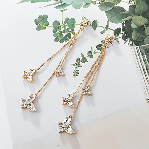 Temperament Crystal Butterfly Drop Dangle Earrings for Women Long Tassel Butterfly Stud Earrings - color: Gold