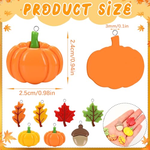 64 Pcs Fall Resin Charms Maple Leaf Pumpkin Acorn Autumn Pendant | 7 Styles, Flatback, Fall Charms for Jewelry Making, Thanksgiving Bracelet Necklace Earrings DIY Crafts Supplies - style: Fall Style