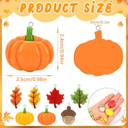 64 Pcs Fall Resin Charms Maple Leaf Pumpkin Acorn Autumn Pendant | 7 Styles, Flatback, Fall Charms for Jewelry Making, Thanksgiving Bracelet Necklace Earrings DIY Crafts Supplies - style: Fall Style