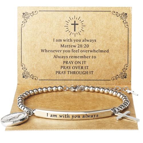 DS Inspirational Bracelet for Women Christian Engraved Bibler Verse Cross Butterfly Daisies Charm Bracelet, Exquisite Stainless Steel Jewelry Daughter Best Friend Bestie - style: I am with you always-Silver