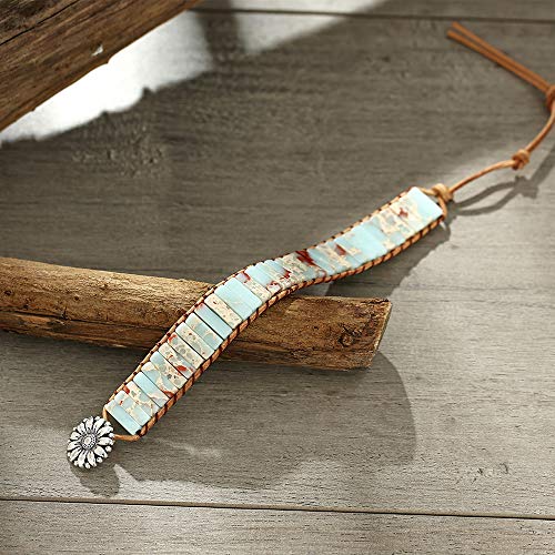 Plumiss Women Boho Handmade Natural Stone Crystal Leather Bead Wrap Bracelets Collection - style: Agalmatolite
