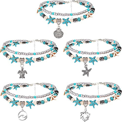 Suyi 5pcs Ankle Bracelets for Women Layered Beach Adjustable Anklets Boho Chain Anklet Foot Jewelry - color: 5pcs Set2