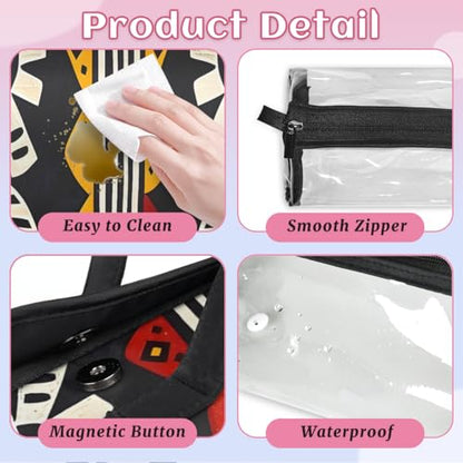 Bohemian Geometric Stripes Hanging Roll Up Cosmetic Bag with 4 Removable Storage Bags Waterproof Foldable Toiletry Kit for Women - color: Multicolor 10