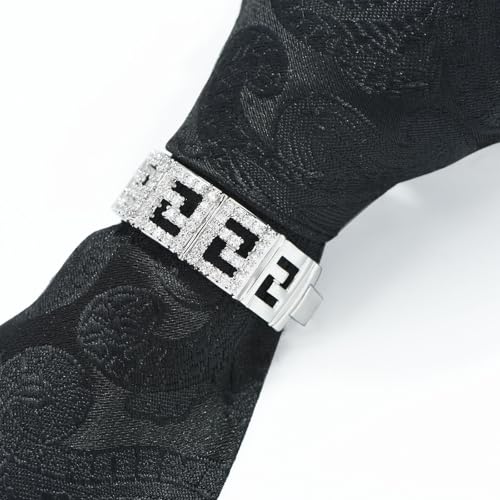 Sparkling Crystal Men's Neck Tie Ring Tie Clasp Necktie Clips Holder Tie Accessories with Box for Wedding Jewelry Gift - style: Silver Clips with Hollow Square