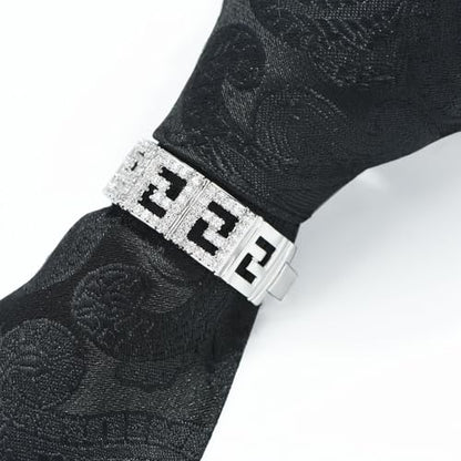Sparkling Crystal Men's Neck Tie Ring Tie Clasp Necktie Clips Holder Tie Accessories with Box for Wedding Jewelry Gift - style: Silver Clips with Hollow Square