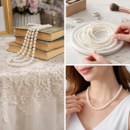 Pearl Beads for Jewelry Making 980pcs 8MM Pearl Craft Beads with Hole Loose Fake Pearls Small Faux Pearls for Jewelry Making Bracelet Necklace DIY, Sewing Decor and Vase Filler - size: 8MM