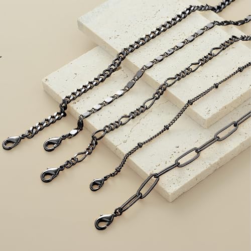Gokeey Ankle Bracelets for Women Waterproof, 14k Gold Plated Jewelry Set Layered Cuban Figaro Link Chain Anklets Set Gold Anklets Summer Boho Beach Jewelry Gift Adjustable Size - color: Black