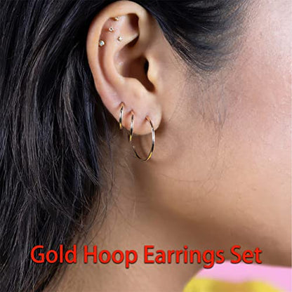 Minimalist Hoops for Women - 14K Gold Open Huggie Hoop Earrings, Hypoallergenic Tiny Hoops in Gold and Silver (Set of 1-5 Pairs) - color: 14K Gold - 6mm/8mm/10mm/15mm/20mm