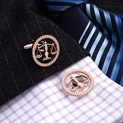 TINGKU Attorney Lawyer Cufflinks and Tie Clip for Men Gifts Scales of Justice Cuff links Tie Clasp Father in Law Enforcement Suit Shirt Jewelry - style: Cufflinks RoseGold
