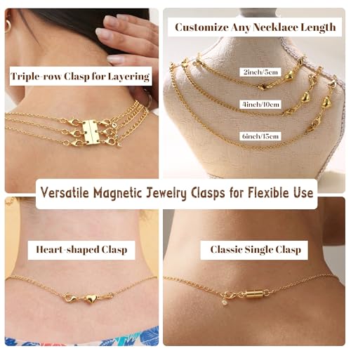 Extra Strong Magnetic Necklace Clasps and Closures, Necklaces Separator for Layering Stacks, Necklace Chain Extenders for Women, Magnet Detangler Clasp Bracelet 10Pcs 16K Gold Plated - color: 10Pcs-16K Gold Plated