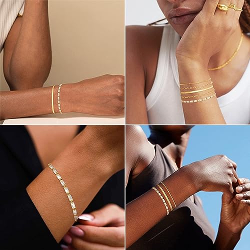 Dainty 14K Gold Plated Bracelets for Women Waterproof, Non Tarnish Gold Jewelry Sets, Thin Stackable Link Paperclip Chain Bracelet Pack Fashion Accessories Gifts for Womens - style: 5Pcs BRACELET SET-08