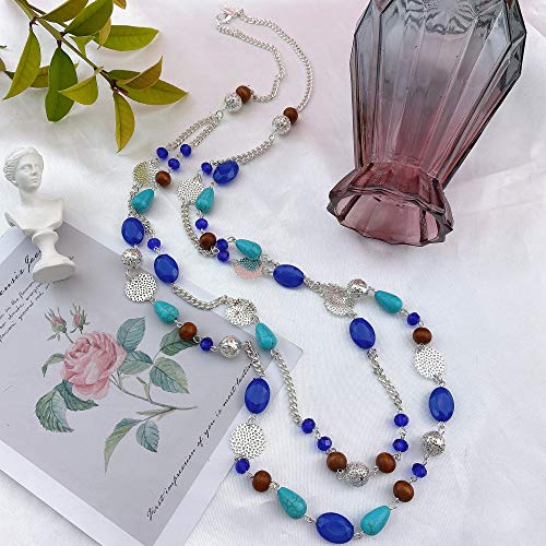 Bocar Long Necklaces for Women Trendy, Boho Layered Crystal Beaded Collar Necklaces for Women, Fashion Statement Necklaces Jewelry - color: Diva Blue