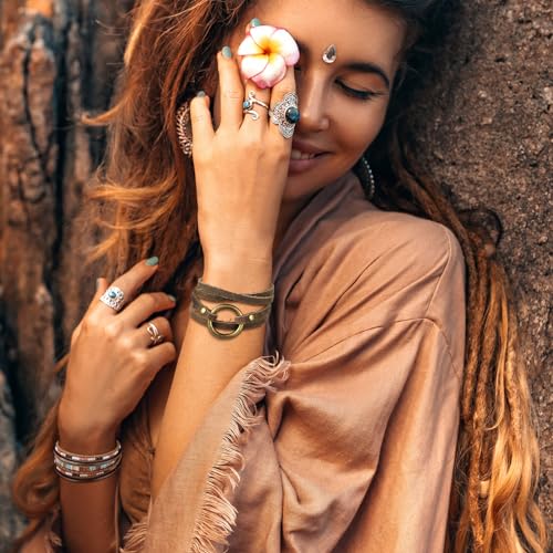 Inbagi 3 Pcs Western Jewelry for Women Bohemian Leather Bracelets for Women Faux Leather Multi Layered Wrap Bracelets Wristbands Cuff Boho Splicing Bangle Mens - style: Stylish
