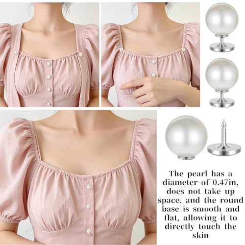 30 Sets Pearl Buttons for Clothes No Sew, 12mm Pearl Brooch Pins Decorative Safety Pins for Women Clothing, Dresses, Shirts, DIY Crafts, White