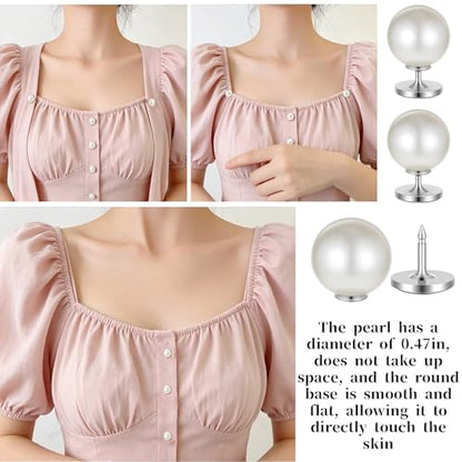 30 Sets Pearl Buttons for Clothes No Sew, 12mm Pearl Brooch Pins Decorative Safety Pins for Women Clothing, Dresses, Shirts, DIY Crafts, White