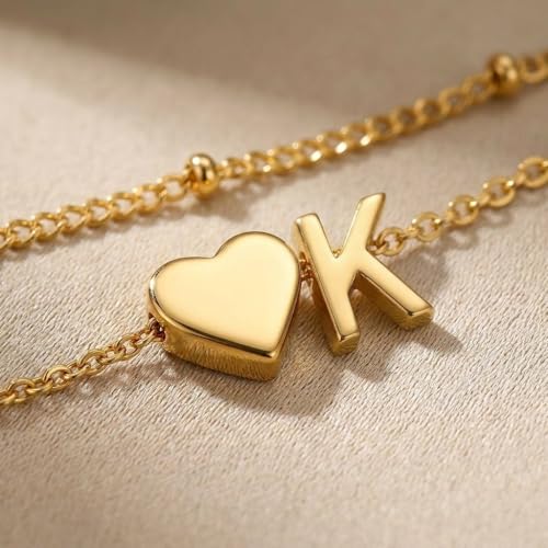 Gold Plated Layered Initial Charm Bracelet for Women - Personalized A-Z Letter Jewelry with Satellite Chain, Adjustable Bracelet Gift for Her, Everyday Wear - color: Gold-K