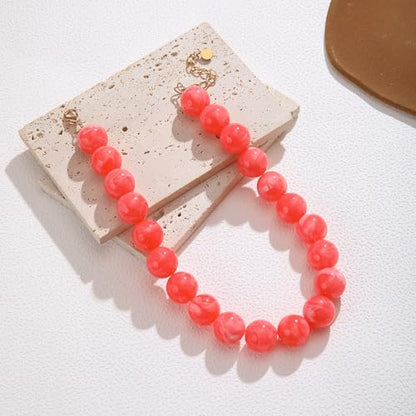 Chunky Necklaces for Women Trendy 20MM Large Resin Beaded Necklace Bold Statement Chunky Choker Necklace Boho Beads Summer Beach Jewelry - color: Orange - red