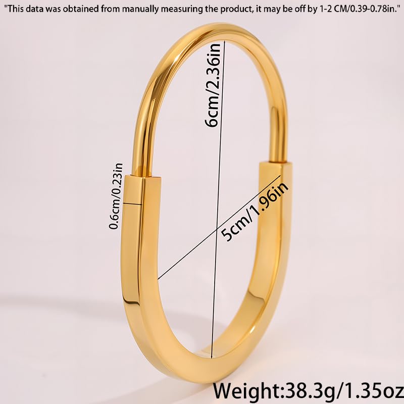 Gold Bracelet for Women Lock Inspired Design, Stainless Steel Open Cuff Bangle, Minimalist Statement Gift Jewelry