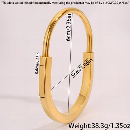 Gold Bracelet for Women Lock Inspired Design, Stainless Steel Open Cuff Bangle, Minimalist Statement Gift Jewelry