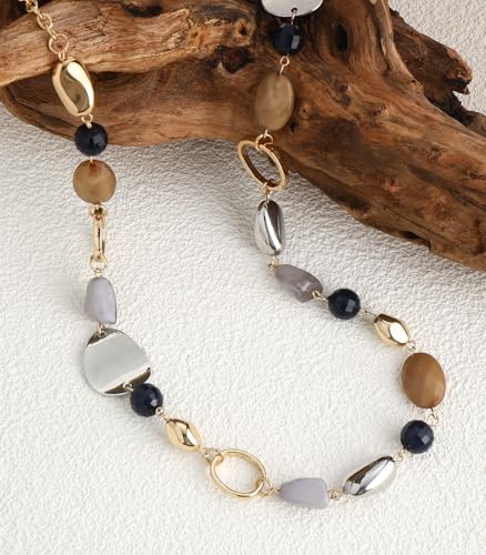 Long Gold Boho Necklaces for Women Beaded Statement Chain Long Necklace Gold Costume Jewelry Birthday Gifts for Her - color: 93-Blue Coffee