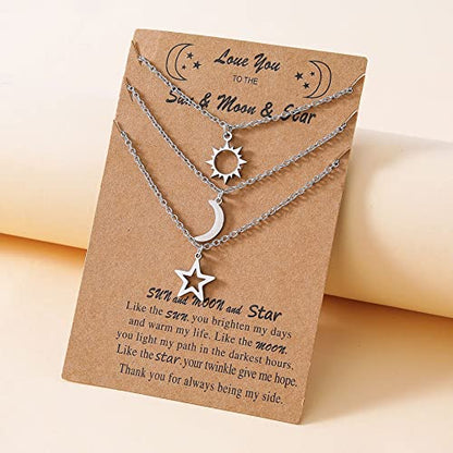 COLORFUL BLING Stainless Steel Sun and Moon Star Necklace 3 Best Friend Friendship Sister Set for Women Mom Daughter BFF Jewelry Gifts - color: yellow big