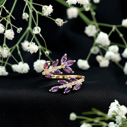 Natural Amethyst Diamond Statement Ring For Women, AAA Quality, Certified Amethyst Designer Ring - Ideal For Gift - color: 18K Yellow Gold