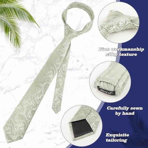 Alizeal Mens Gradient Paisley Necktie and Pocket Square Set | Elegant Design Perfect for Weddings Banquets Business Formal Events - color: 170-sage Green