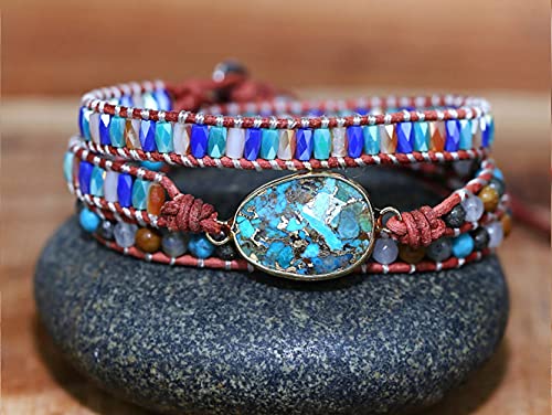 Women Wrap Bracelets Boho Natural Stone Jasper Turquoises Strand Bracelet Jewelry Collection - color: Turquoise