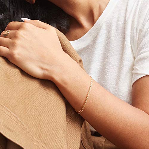 Dainty Gold Bracelets for Women, 14K Gold Plated Adjustable Layered Beads Bracelet Cute Evil Eye Oval Chain Pearl Bar Turtle Gold Bracelets for Women Jewelry - style: Layered Chain