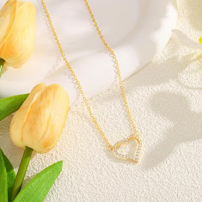 Starain Heart Necklaces for Women Dainty Cubic Zirconia Love Heart Pendant Necklace 18K Gold Plated Chain Trendy Stuff Jewelry - color: A Gold Heart Necklace