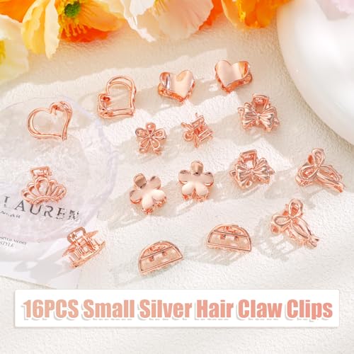 CWJCYTNSN 16PCS Small Metal Hair Claw Clips, Rose Gold Mini Hair Clips for Thin Thick Hair, Cute Tiny Hair Clips, Little Flower Hair Jaw Clamps, Nonslip Bangs Hair Accessories for Women Girls - color: Rose Gold