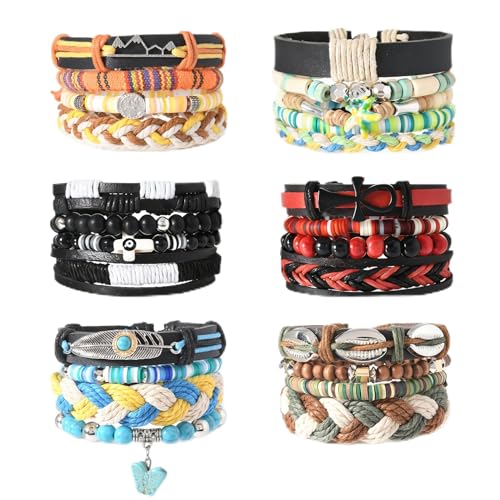 Punk Beaded Bracelets Pack for Men Women, Mens Bracelet Set with Beads, Mens Bead Bracelet Stackable Gothic Boho Adjustable Men Bead Bracelet Pack - color: Multi-colored