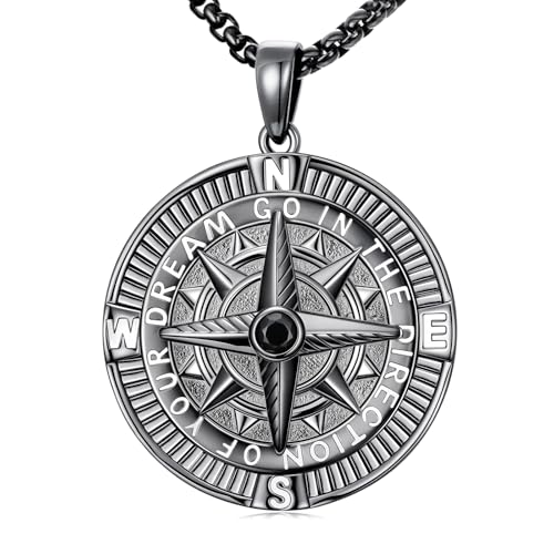 Compass Necklace Sterling Silver Nautical Graduation Gift | 925 Sterling Silver compass pendant with meaningful nautical design, jewelry for women, graduation and travel gift - color: Black-11