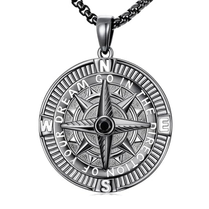 Compass Necklace Sterling Silver Nautical Graduation Gift | 925 Sterling Silver compass pendant with meaningful nautical design, jewelry for women, graduation and travel gift - color: Black-11
