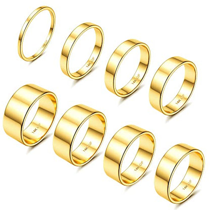 LOYALLOOK 8Pcs Gold Rings Stainless Steel Stacking Rings for Women Statement Bands Plain Finger Ring Thumb Pointer Ring Stackable Thin Gold Ring Set Comfort Fit Size 5 to 10 - style: Style A
