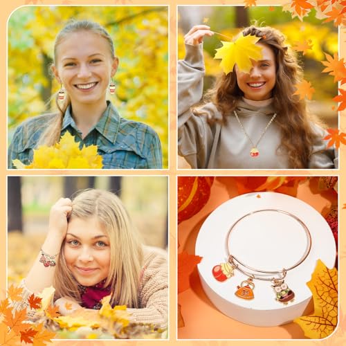 MARFOREVER 40 Pcs/20 Pairs Fall Charms for Jewelry Making Autumn Charms | Thanksgiving Charm for Jewelry Making, Fall Pumpkin Maple Leaf Turkey Enamel Pendants, Bracelet Necklace Earrings Making - style: Fall