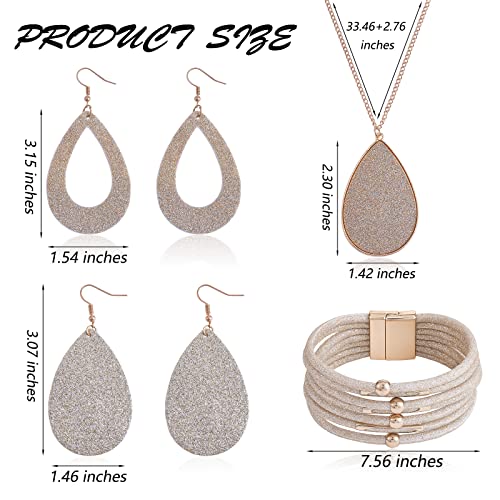 Ornaland 4 Pcs Leather Earrings Necklace Bracelet Set Print Earrings Faux Leather Necklace Multi-Layer Bracelet Jewelry Set Gifts for Women - color: A5