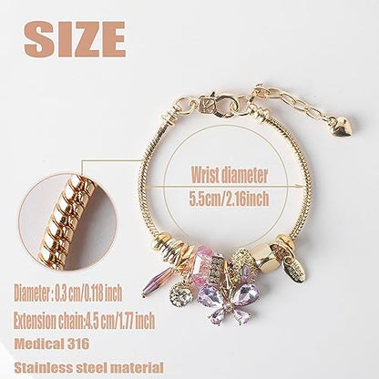 DS Charm Bracelets for teen girls exquisite cute cartoon friendship bracelet Gold Stainless Steel Bangle birthday Gift box Adjustable little girls kids jewelry holiday gifts - style: GOLD-1