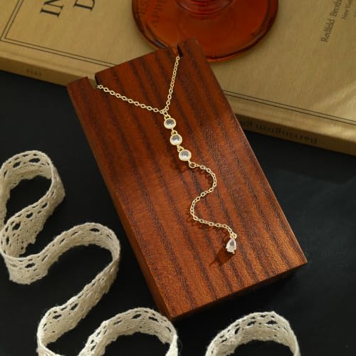 Lariat Gold Necklace for Women Dainty Long Necklaces 14k Gold Plated CZ Y Drop Chain Necklace Trendy Gold Jewelry Gifts - color: 3 Zircon Pendants-Y Necklace-gold-260