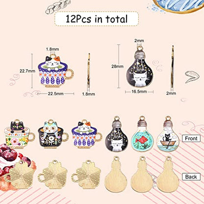 KitBeads 12pcs Enamel Cat & Bulb Charms Coffee Cup Charms for Jewelry Making DIY Accessories for Girls (6 Styles)
