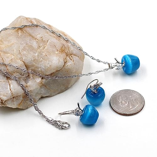 Uloveido Apple Necklace and Earrings Set for Women Cute Apple Jewelry Set for Teacher Mom YL007 - color: Dark Blue