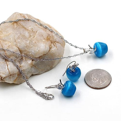 Uloveido Apple Necklace and Earrings Set for Women Cute Apple Jewelry Set for Teacher Mom YL007 - color: Dark Blue