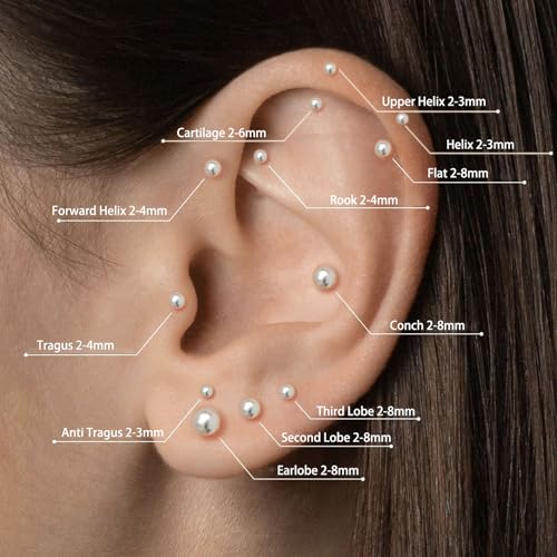 Sweetkiki Threadless Flat Back Earrings, 14K Gold Plated Ball Stud Earrings Hypoallergenic | Cartilage Earring | Helix Piercing Jewelry | Tragus Piercing Jewelry | Push in Flatback Earrings for Women Men - color: Silver, size: 4 Millimeters
