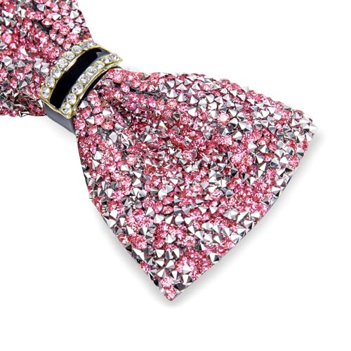 DiBanGu Mens Rhinestone Bow Tie with Ring and Lapel Pin Set | Adjustable Strap,Pre-tied Style,3PCS,Sequin Diamond Bowties，Solid/Mix Color,Shiny Accessory,for Party Prom Banquet Wedding - color: Pink