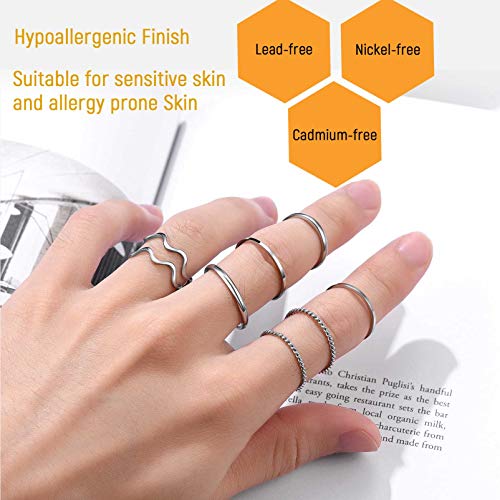 PROSTEEL Stainless Steel Rings Set, Women's Plain Band Knuckle Stacking Midi Rings Comfort Fit, Silver/Gold/Rose Gold/Black Tone, Multi Size #4-#12 - color: C: 8 pcs-silver
