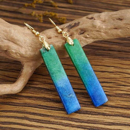 Boho Multiple Style Natural Stone Earrings for Women Unique Healing Gemstone Energy Hypoallergenic Lightweight Dangle Drop Earrings Multiple Styles Earrings Jewelry for Birthday Party Gift - style: Chrysocolla Rectangle