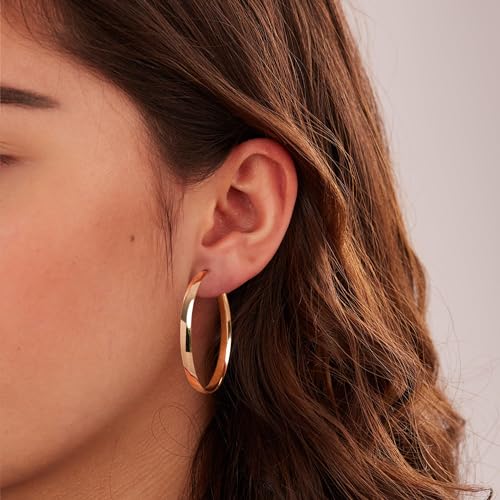 EXGOX 5mm Wide Gold Hoop Earrings for Women,Sterling Silver Hoop Earrings Large Silver Hoop Earrings Hypoallergenic Lightweight 14K Real Gold Plated Big Hoop Earrings for Women 30/40/50/60/70mm - color: Rose color 40MM